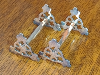 Silver Plated Clover Shaped Ends With Heavy Square Centre Bar Antique Knife Rests Right View