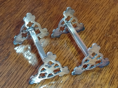 Silver Plated Clover Shaped Ends With Heavy Square Centre Bar Antique Knife Rests Left View
