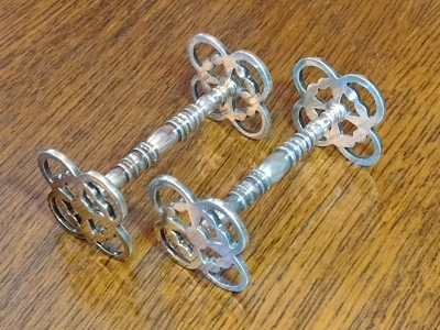 Tudor Rose Like Ends With Heavy Detailed Centre Bar Silver Plated Antique Rests Right View