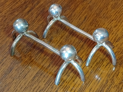 Three pronged Ball Silver Plated Collectable Antique Knife Rests Left View