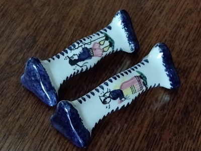 French Bretons painted china Collectable Antique Knife Rests