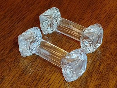 Moulded Glass Knife Rests with Square Decorative Ends Left View